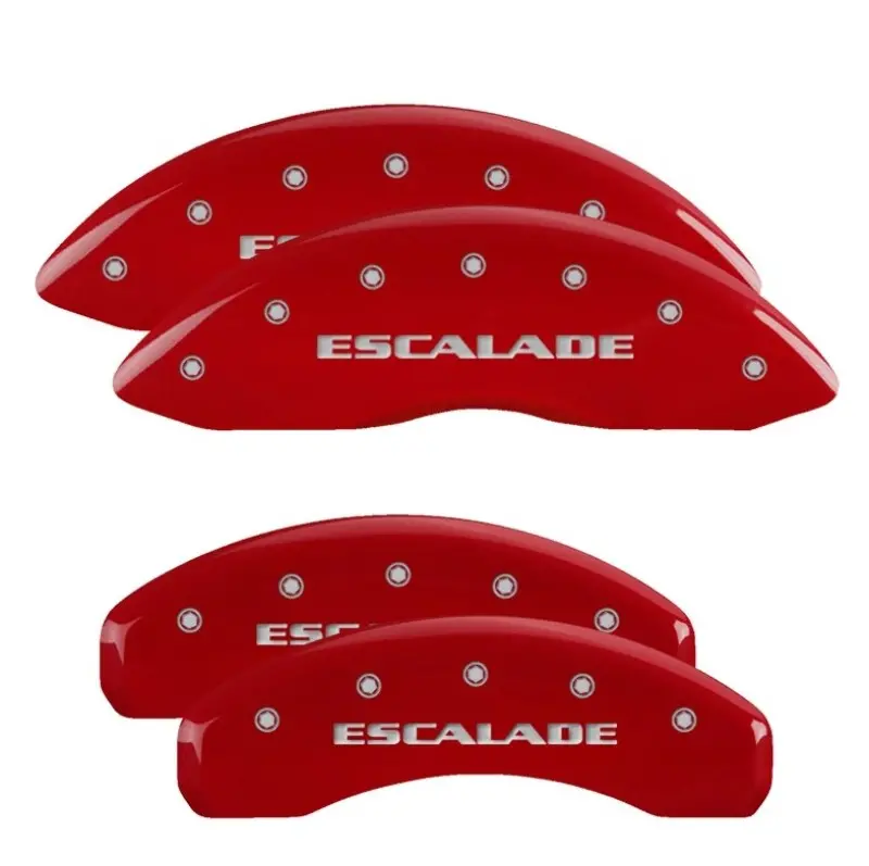 Mgp Engraved Front And Rear Brake Caliper Covers For 2021 Cadillac Escalade – Red Finish With Silver Chrome Accents 1