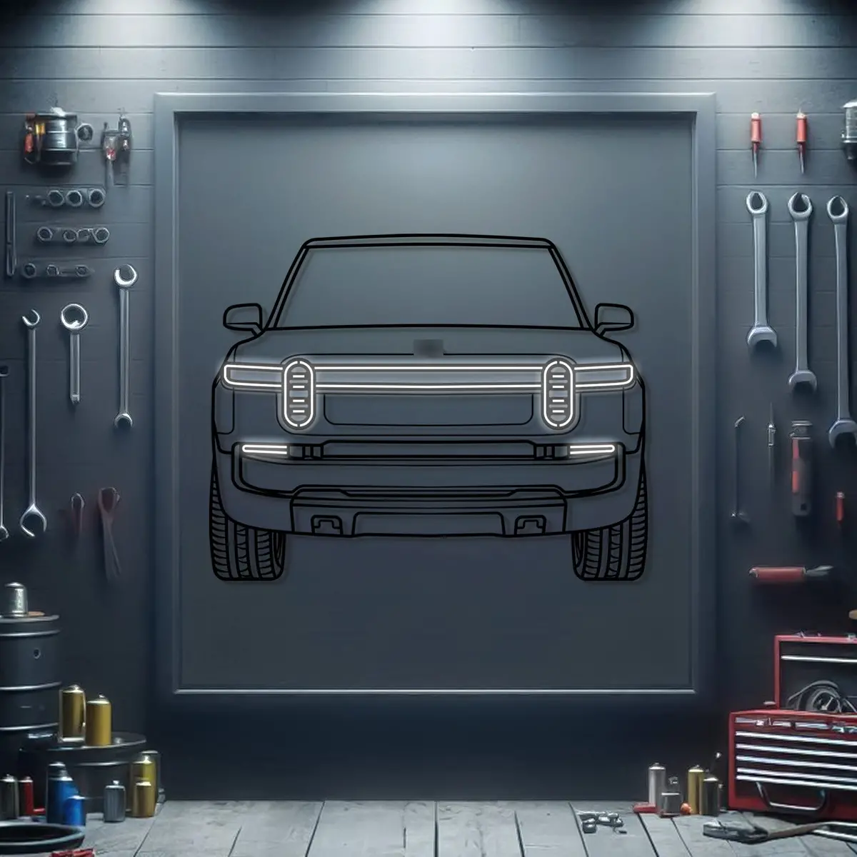 2023 Rivian R1t Front View Metal Neon Car Wall Art - Mtn0263 1