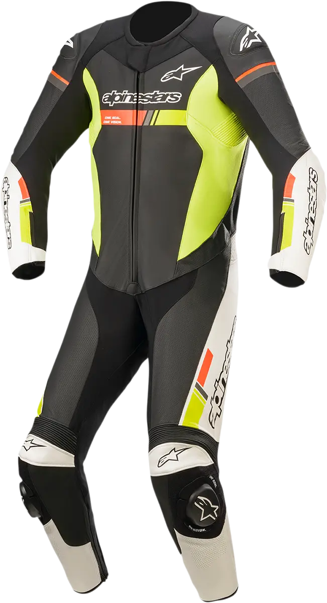 Alpinestars Gp Force Chaser One-Piece Leather Racing Suit – Black/White/Fluorescent Red & Yellow, Us 46 / Eu 56 1