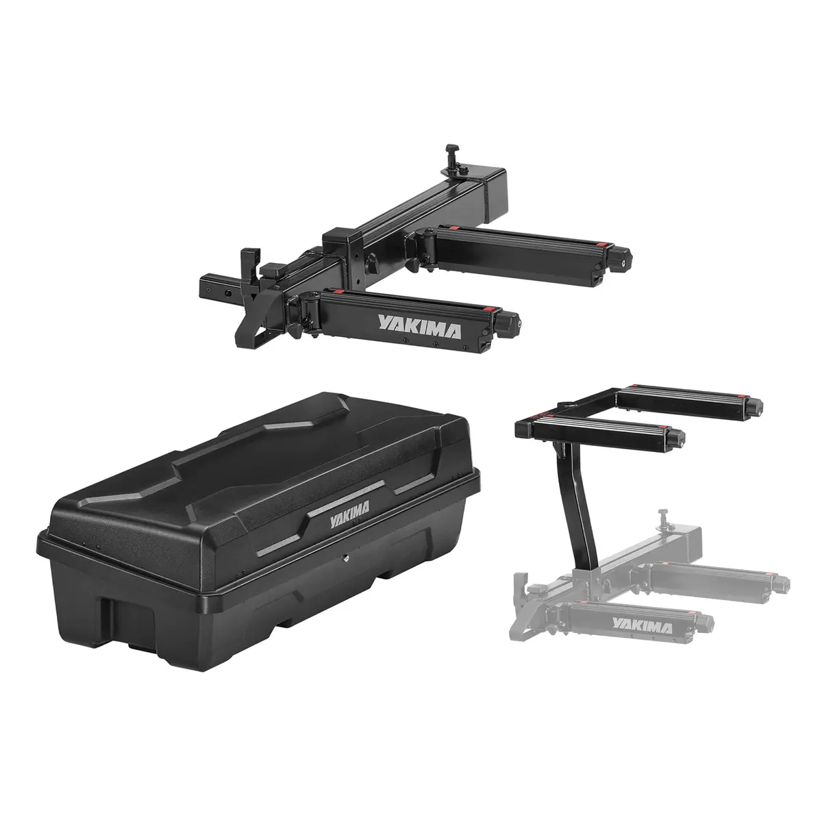 Yakima Exo Swingbase Hitch Base Rack With Gearlocker Cargo Box And Topshelf Rack 1