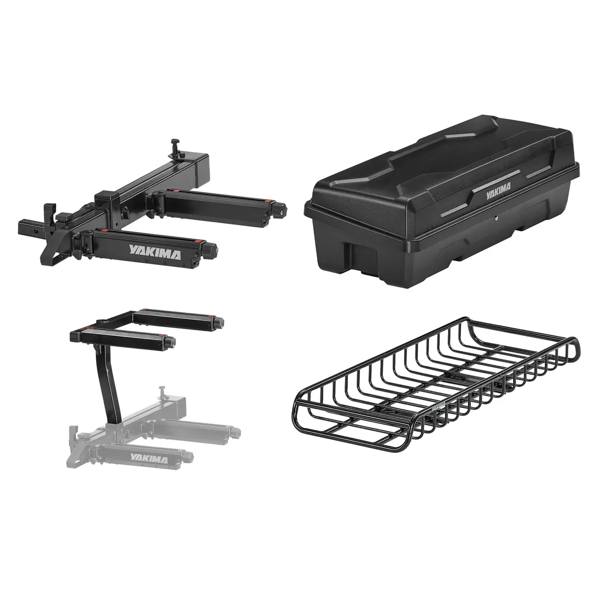 Yakima Exo Swingbase, Gearlocker Box, Topshelf Rack And Gearwarrior Basket Mount 1