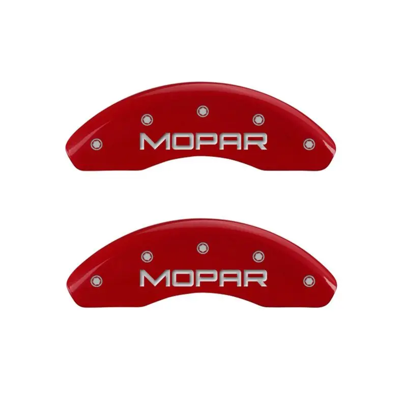 Mgp Engraved 4-Piston Caliper Covers – Mopar-Specific, Front & Rear, Red Finish With Silver Chrome 1