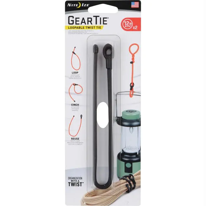 Gear Tie Loopable 12"-Blk 2Pk 1