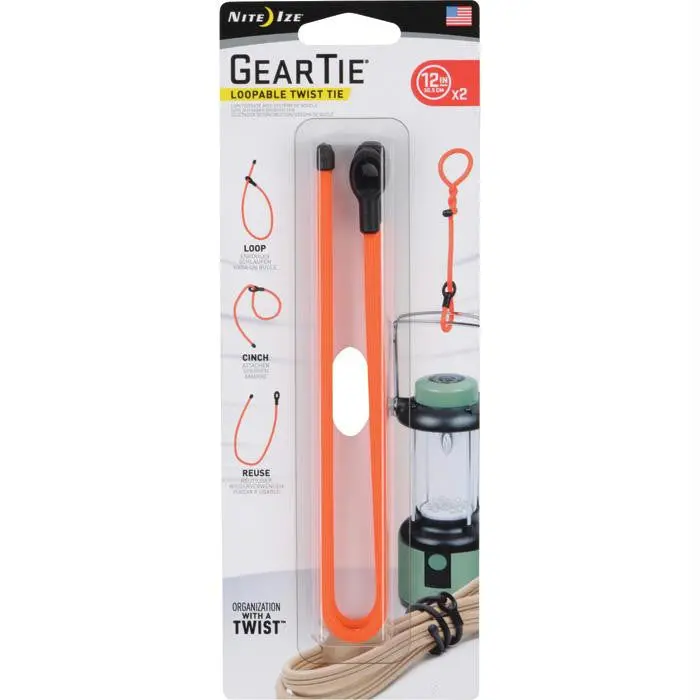 Gear Tie Loopable 12"-Org 2Pk 1