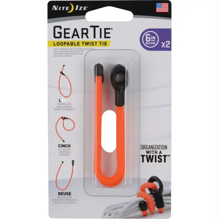 Gear Tie Loopable 6"-Org 2Pk 1