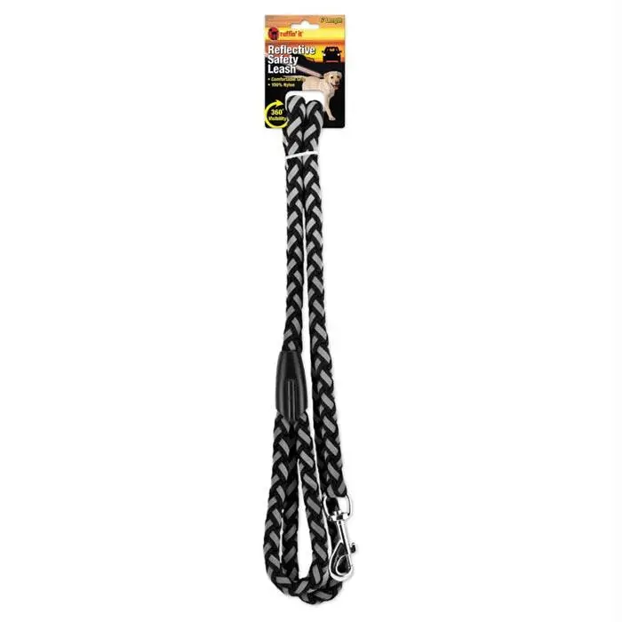 Brded Rflct Dg Leash Blk 5-8X6 1
