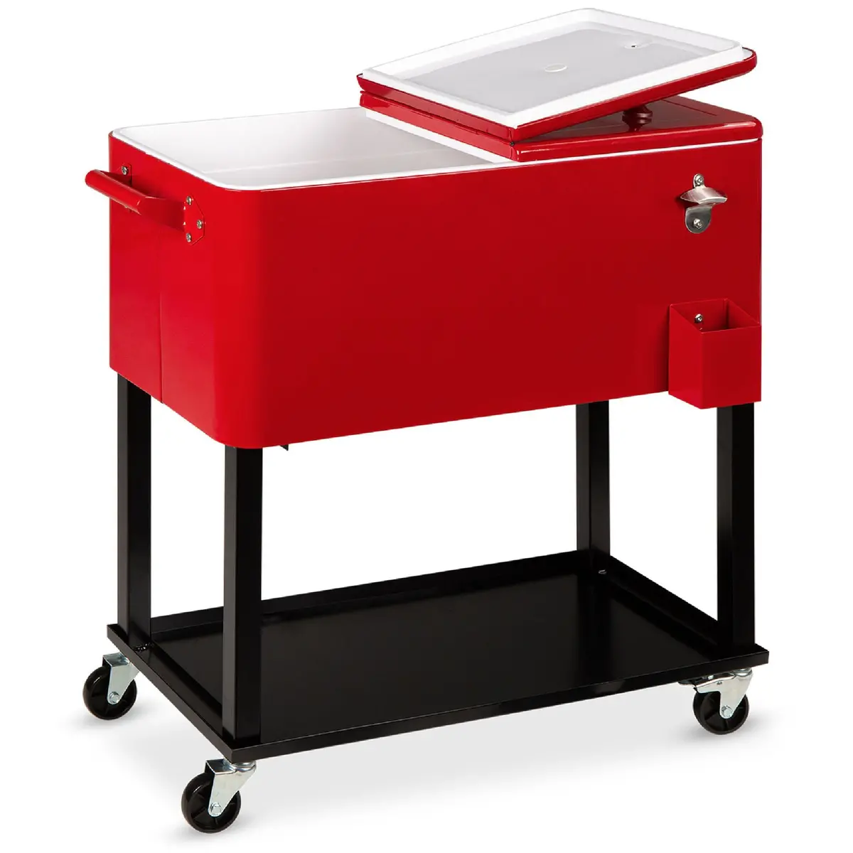 80-Quart Rolling Cooler Cart W/ Bottle Opener, Catch Tray 1