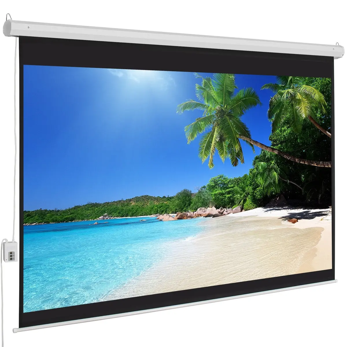 100In Hd 4:3 Display Electric Projection Screen W/ Remote - White 1
