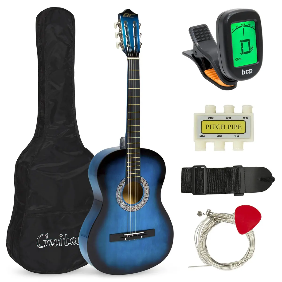 38In Beginner Acoustic Guitar Musical Instrument Kit W/ Case, Strap, Tuner 3