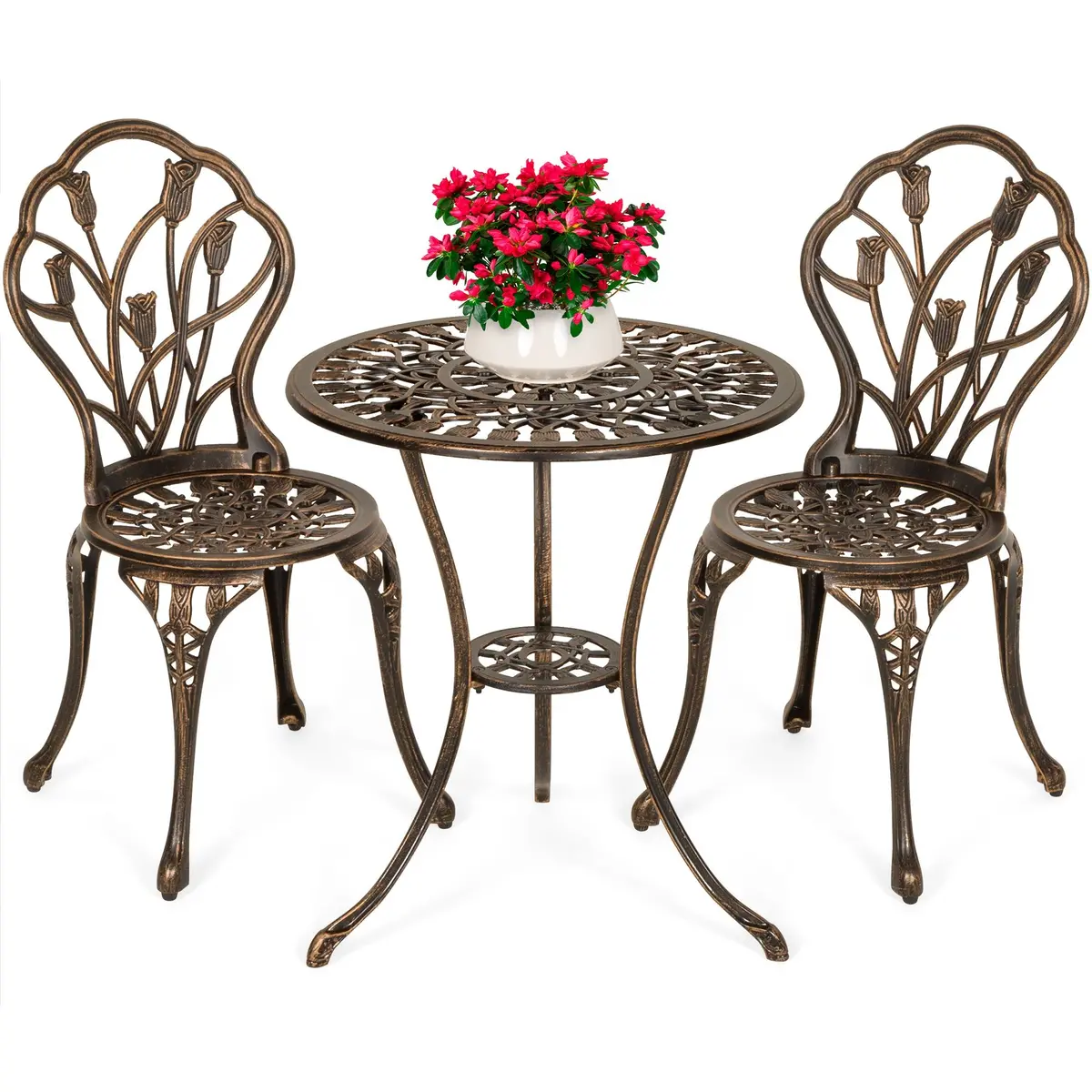3-Piece Cast Aluminum Patio Bistro Furniture Set W/ Antique Copper Finish 1