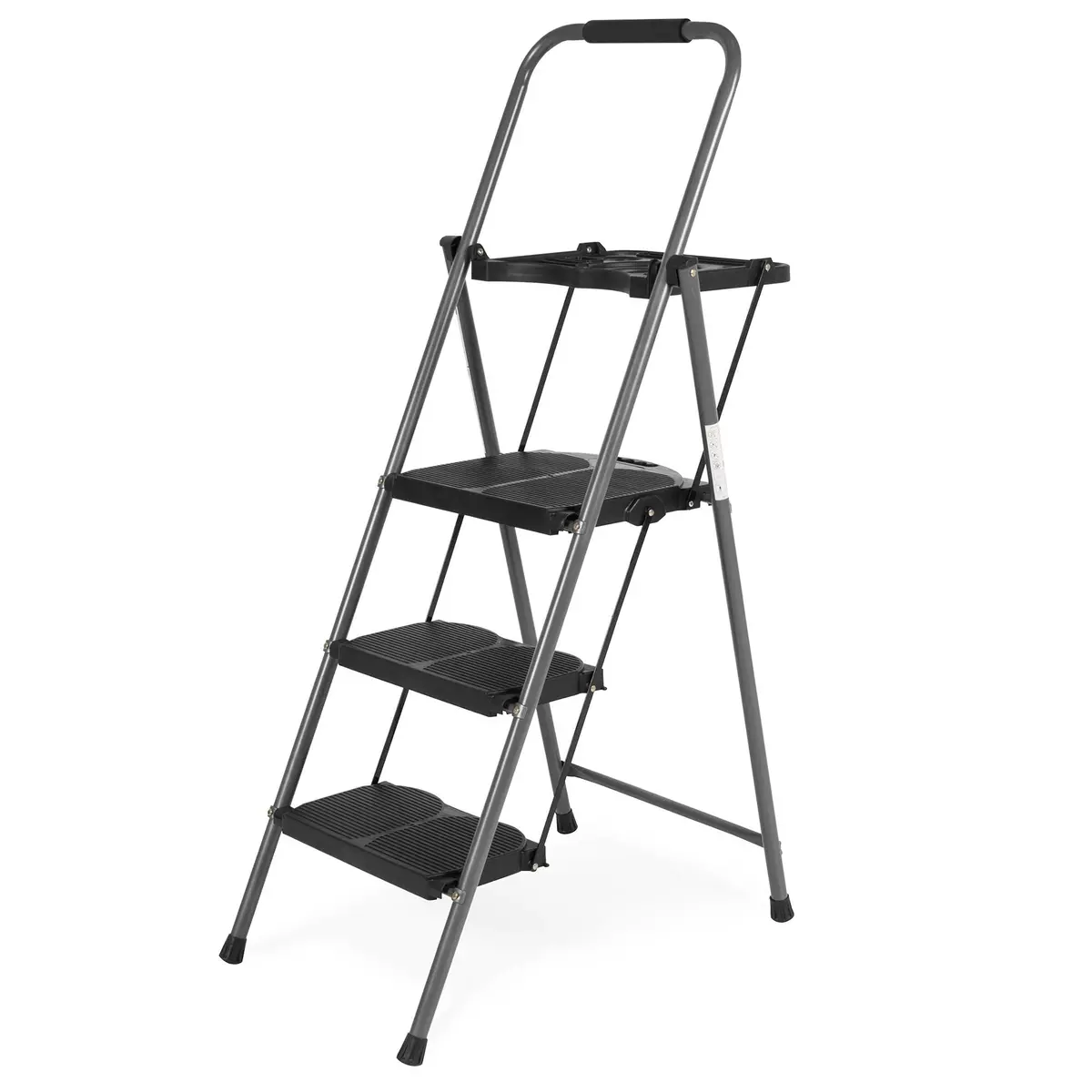 Folding Steel 3-Step Ladder W/ Hand Grip, Wide Steps, 330Lbs Capacity 1
