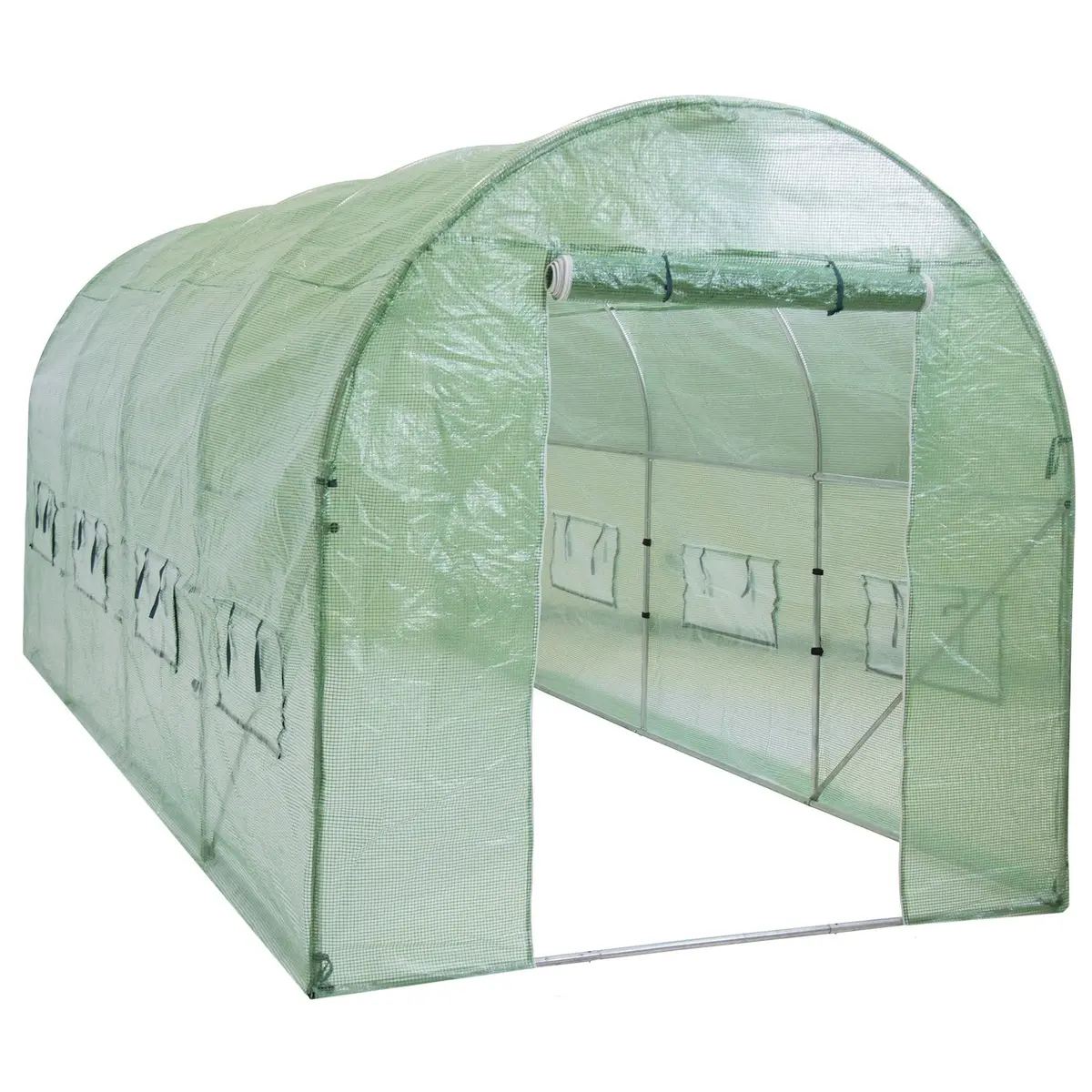 15X7x7ft Walk-In Greenhouse Tunnel Tent W/ Roll-Up Windows, Zippered Door 1