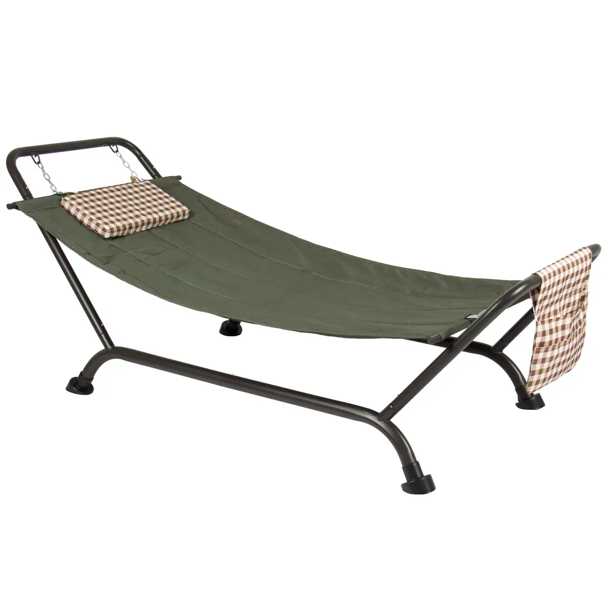 Patio Hammock W/ Stand, Pillow, Storage Pockets - Green/Black 1