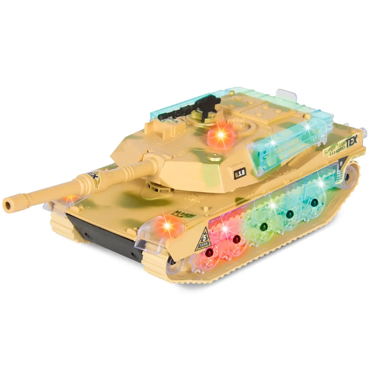 Kids Military Tank Toy W/ Lights, Sound, Bump And Go Action - Beige 1