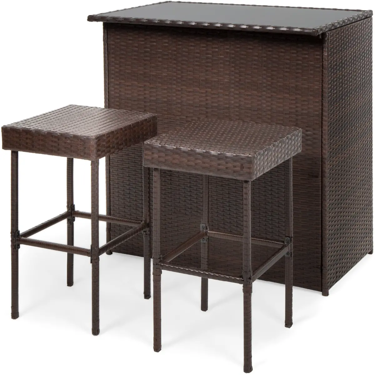 3-Piece Outdoor All-Weather Wicker Bar Table Set W/ 2 Stools 1