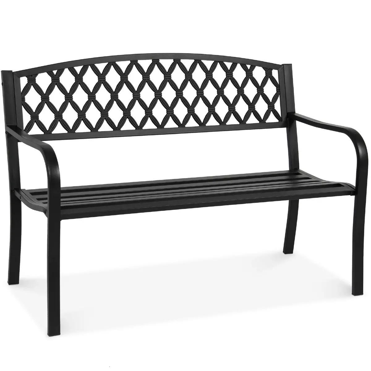 Steel Bench For Outdoor, Patio, Garden W/ Cross Design - 50In 1