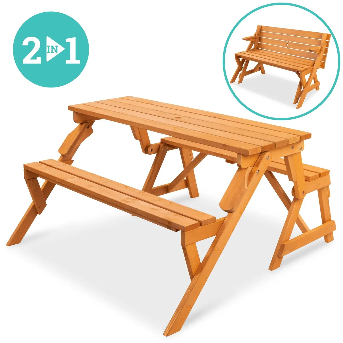 2-In-1 Outdoor Interchangeable Wooden Picnic Table/Garden Bench 1