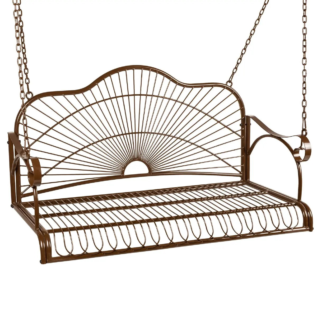 Hanging Iron Porch Swing Patio Furniture W/ Armrests, Chains 1