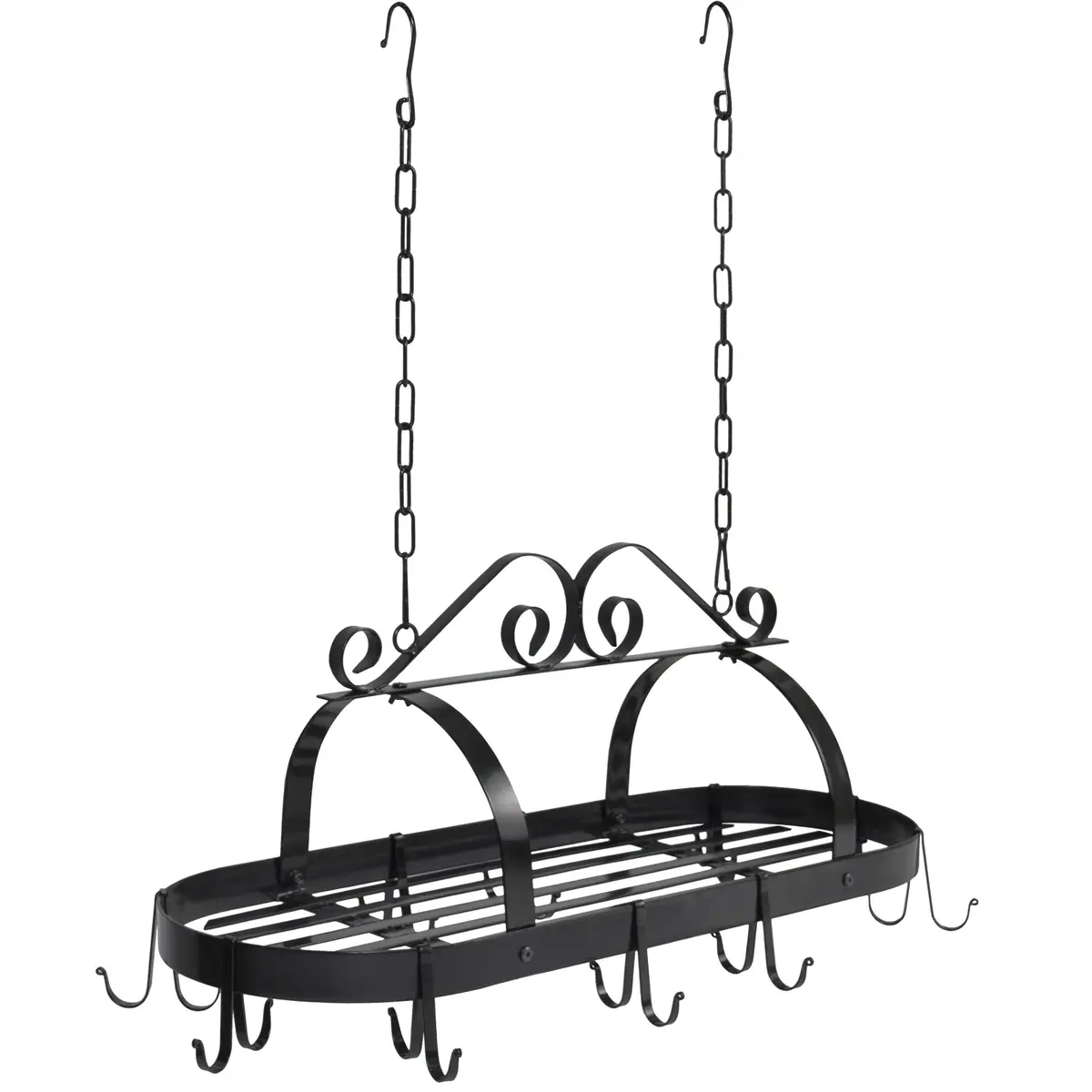 Victorian-Style Hanging Pot Rack Organizer W/ 10 Hooks, Shelf - Black 1