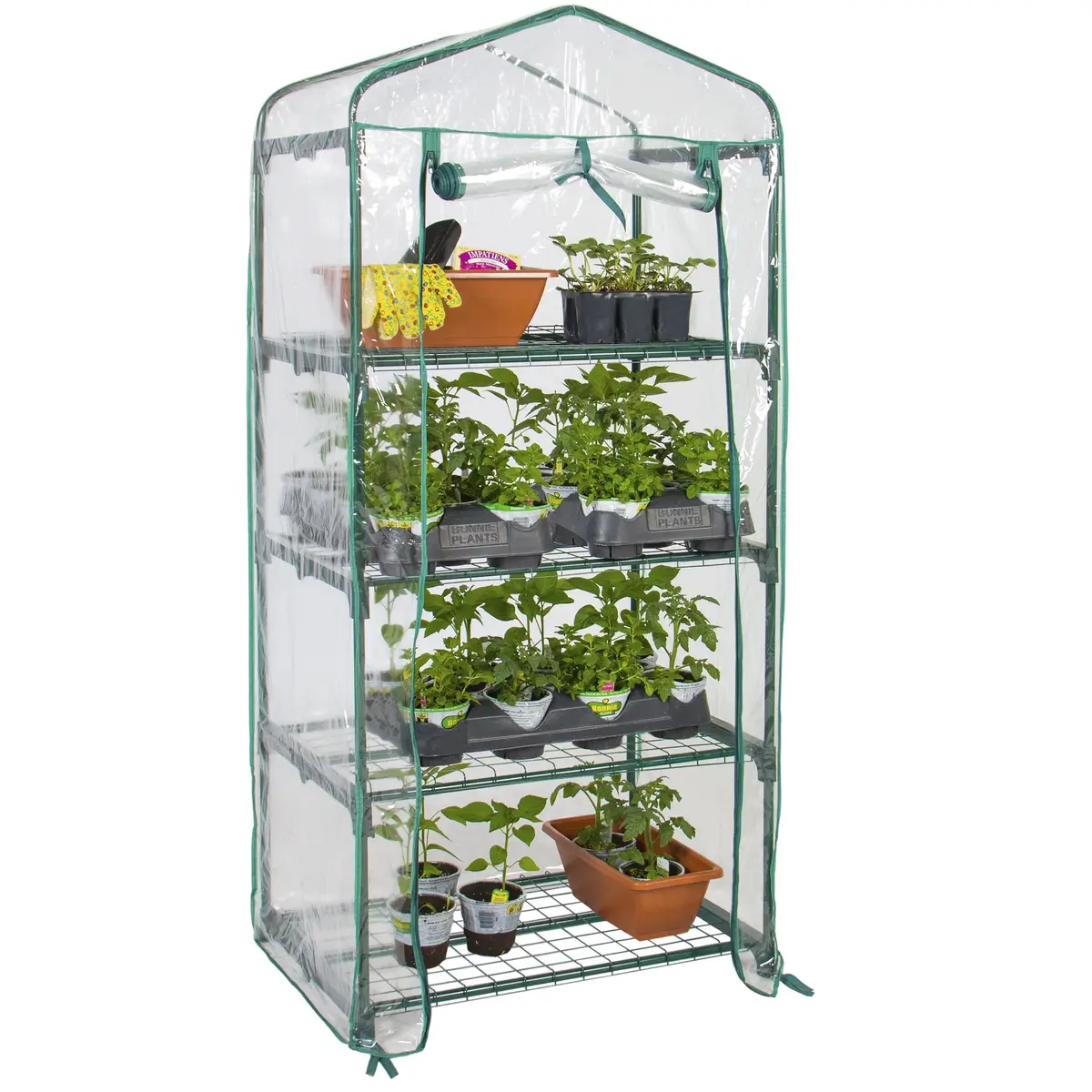 27X19x63in 4-Tier Mini Greenhouse W/ Roll-Up Zipper Door, Steel Shelves 1