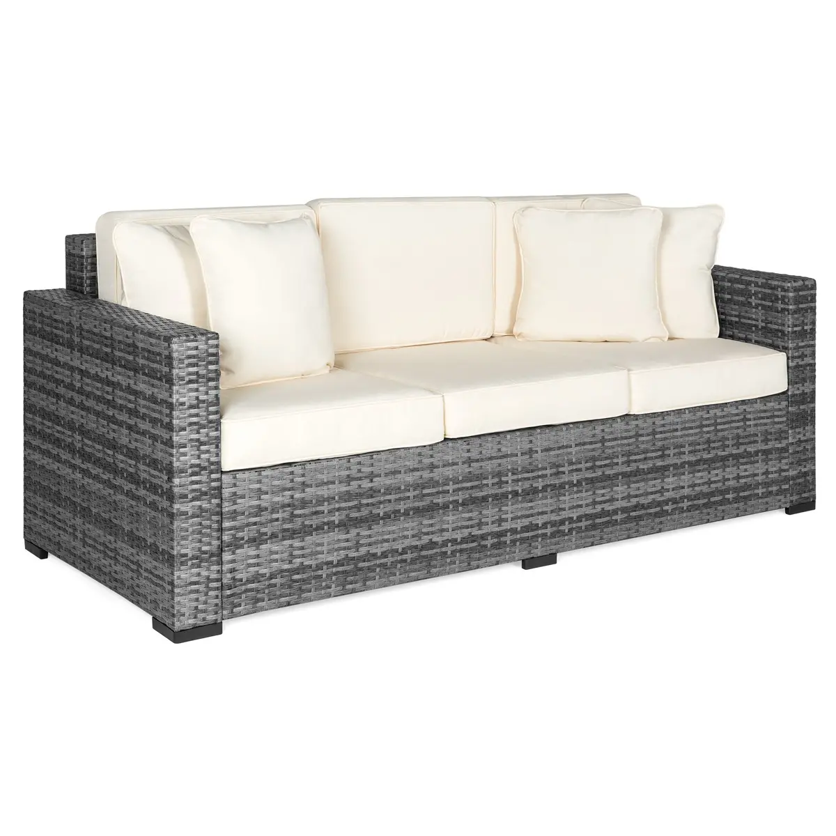 Outdoor 3-Seat All-Weather Wicker Lounge Sofa W/ Removable Cushions 2