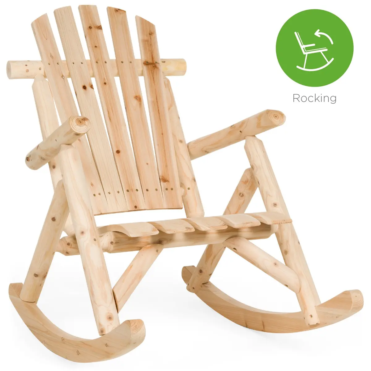 Rocking Wood Adirondack Chair Accent Furniture W/ Natural Finish 1