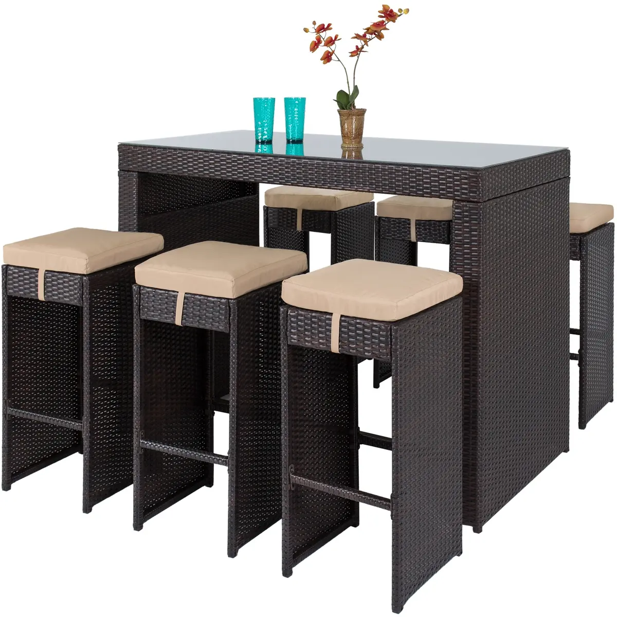 7-Piece Wicker Bar Patio Dining Set 1