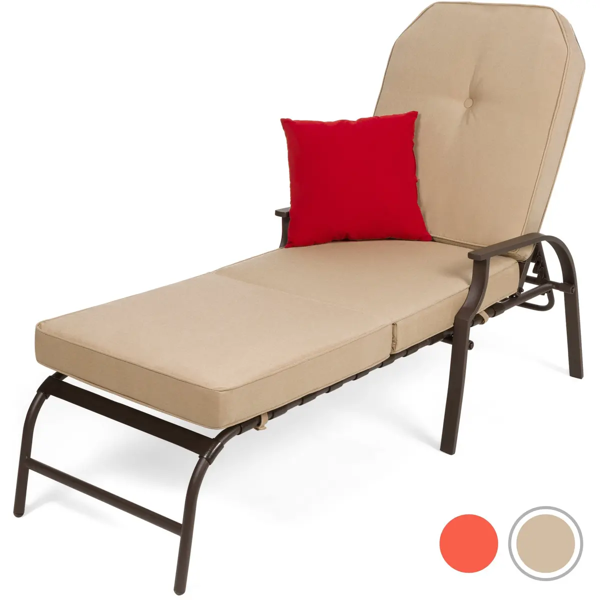Outdoor Chaise Lounge Recliner Chair Furniture W/ 2 Cushions 2