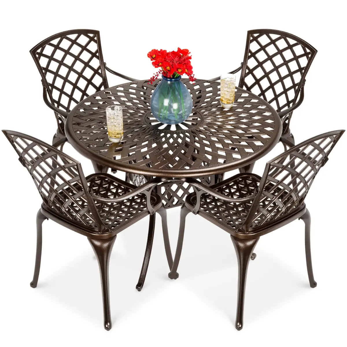 5-Piece All-Weather Cast Aluminum Patio Dining Set W/ 4 Chairs 1