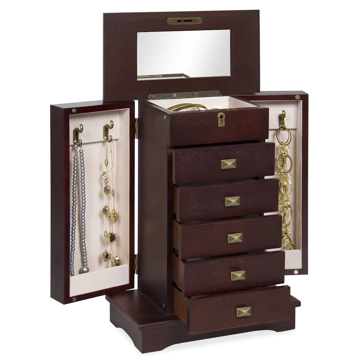 Handcrafted Wooden Tabletop Jewelry Armoire - Brown 1