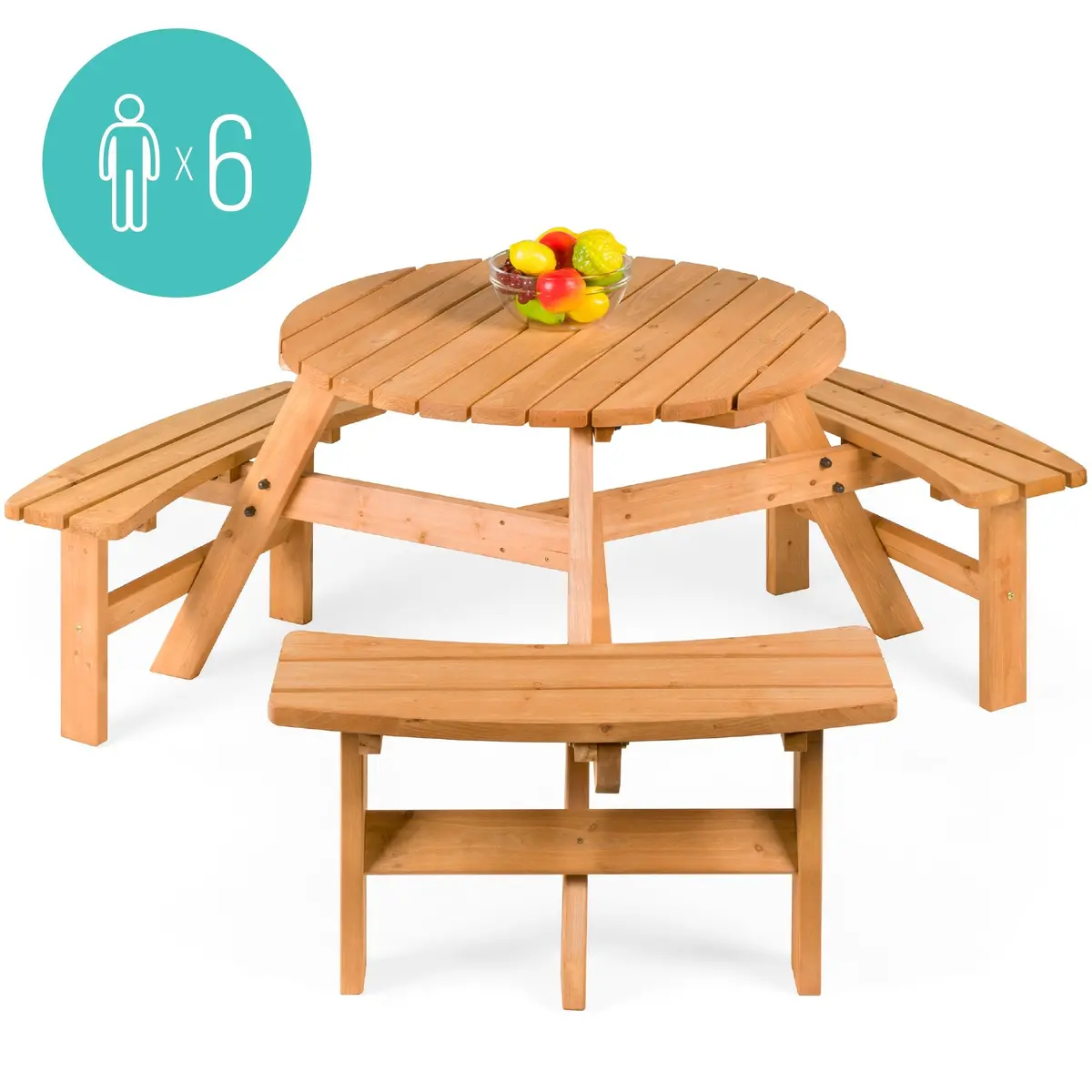 6-Person Circular Wooden Picnic Table W/ Benches 1