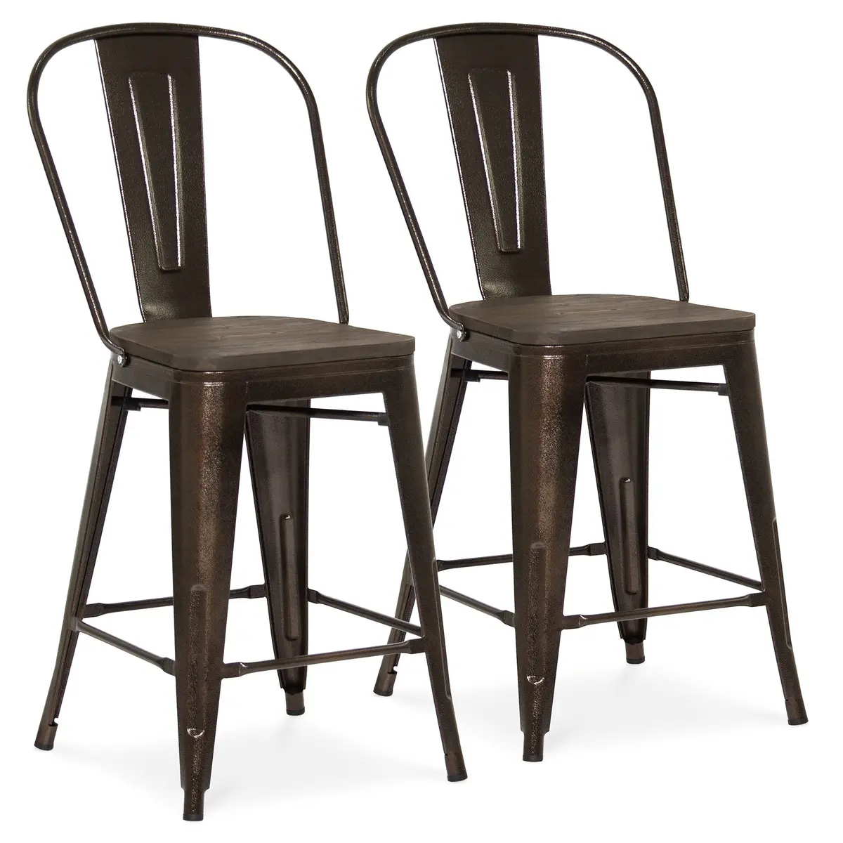 Set Of 2 Industrial Counter Height Stools - Brown 1