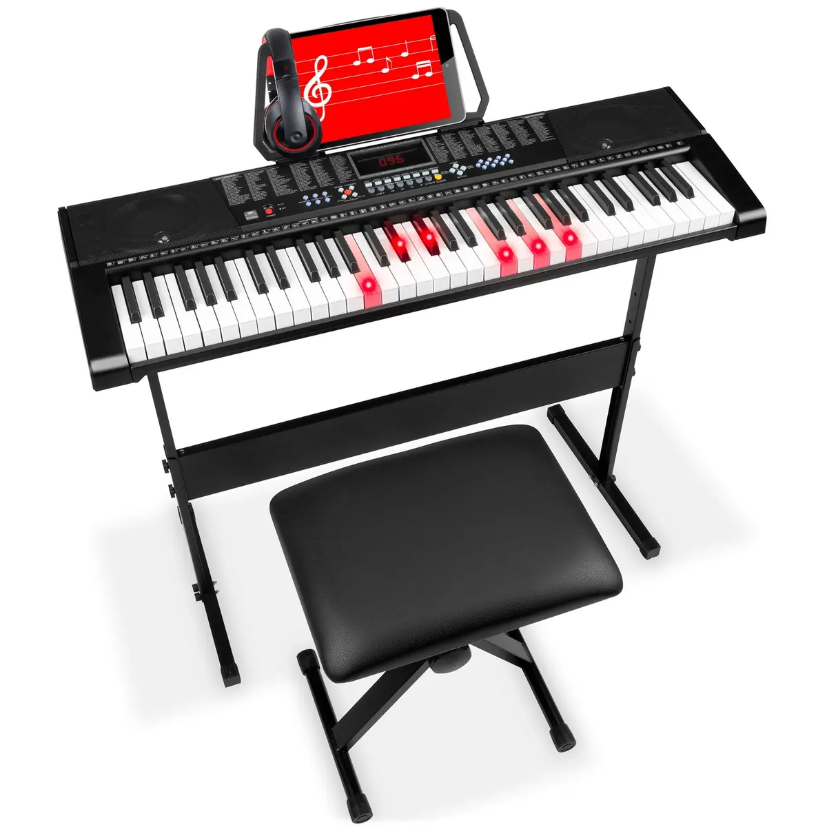 61-Key Beginners Electronic Keyboard Piano Set W/ Lighted Keys, 3 Modes 1
