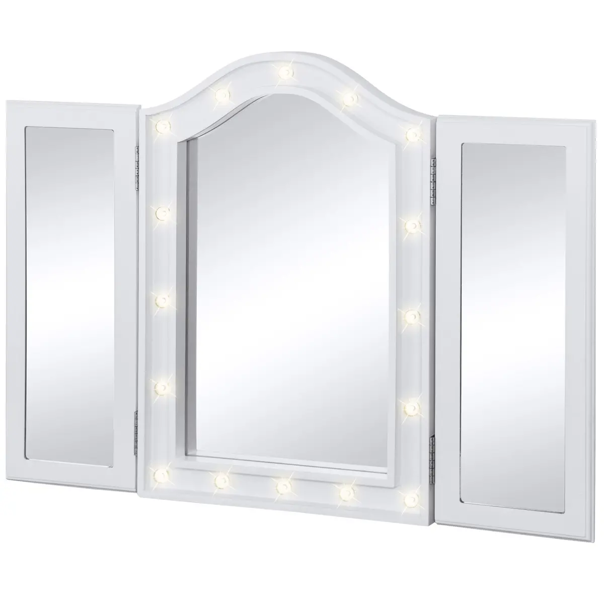 Lighted Tabletop Tri-Fold Vanity Mirror W/ 16 Led Lights, Velvet-Lined Back 1