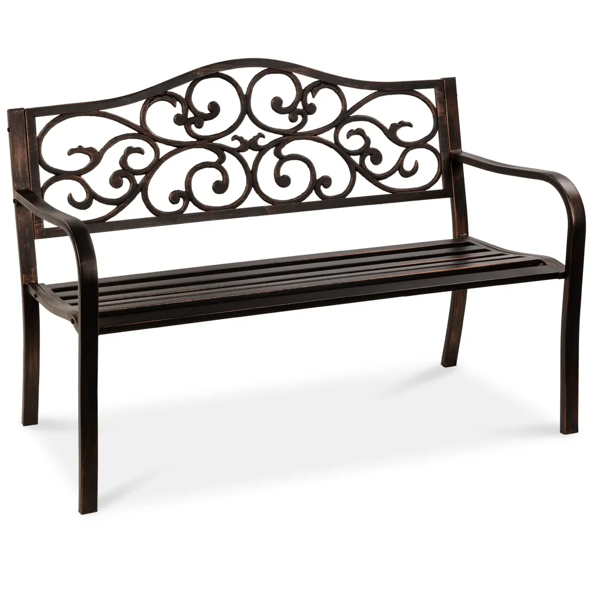 Steel Garden Bench For Outdoor Patio W/ Floral Design Backrest 2