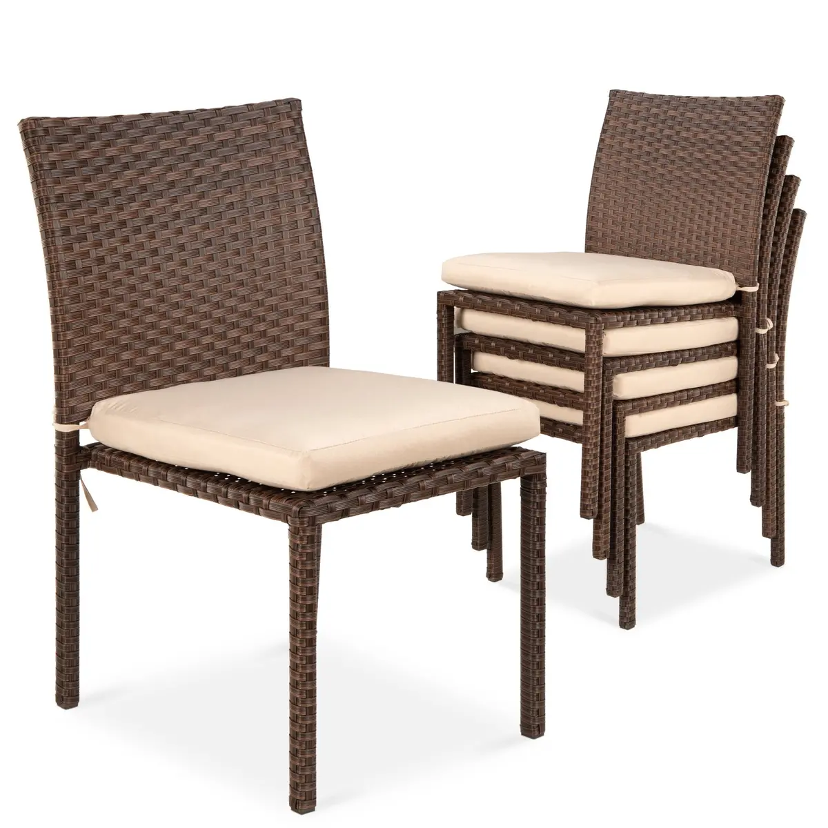 Set Of 4 Stackable Outdoor Patio Wicker Chairs W/ Cushions, Uv-Resistance 1