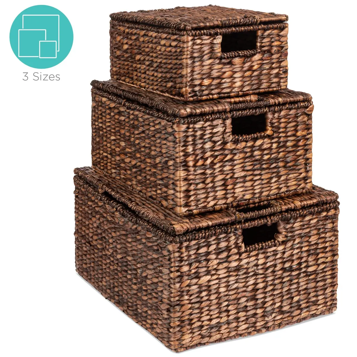 Set Of 3 Woven Water Hyacinth Baskets 1