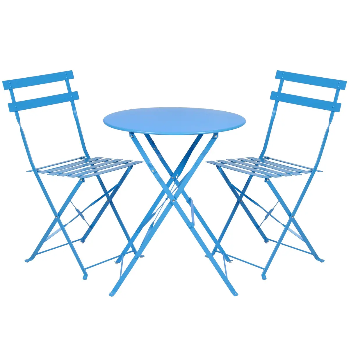 3-Piece Portable Folding Metal Outdoor Bistro Furniture Set W/ Steel Frame 2