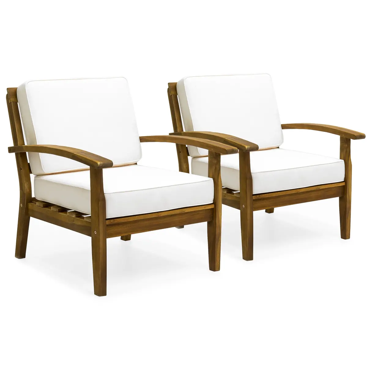 Set Of 2 Outdoor Acacia Wood Club Accent Chairs W/ Water-Resistant Cushions 1
