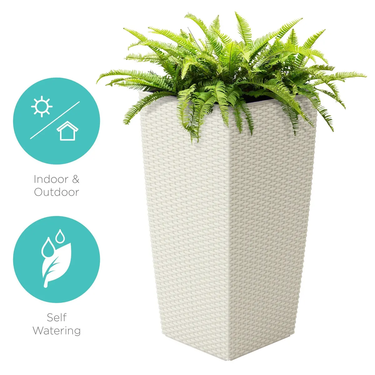 Self-Watering Wicker Planter W/ Caster Wheels, Water Level Indicator 1