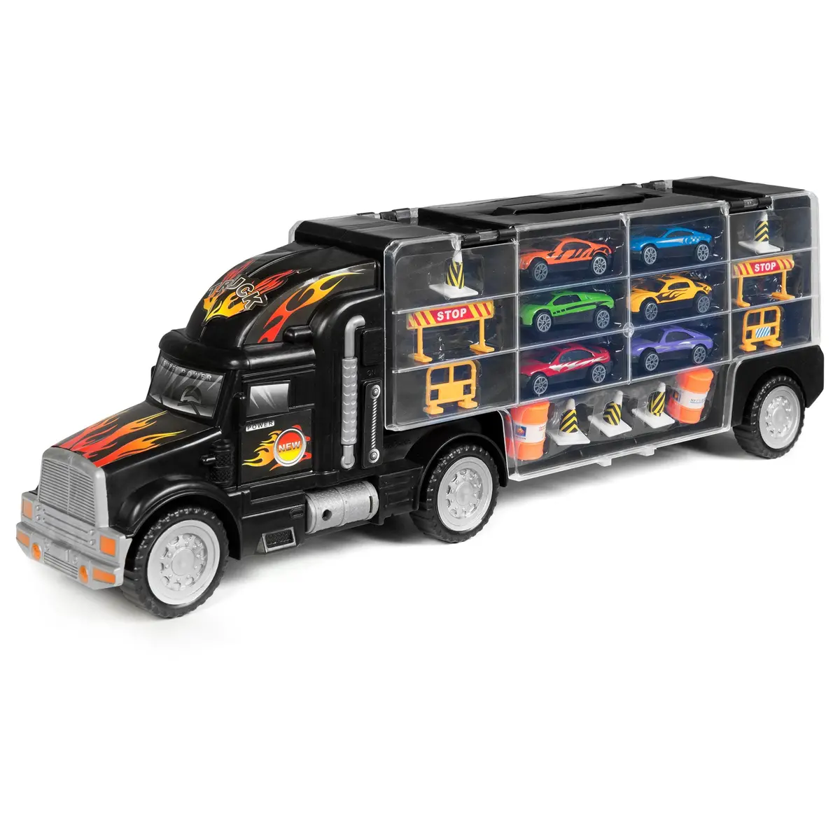 29-Piece 2-Sided Carrier Truck W/ 11 Accessories, 18 Cars - Multicolor 1