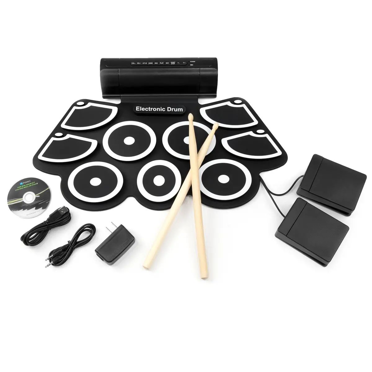 Foldable Electronic Drum Set W/ Usb Midi, Drumsticks - Black 1