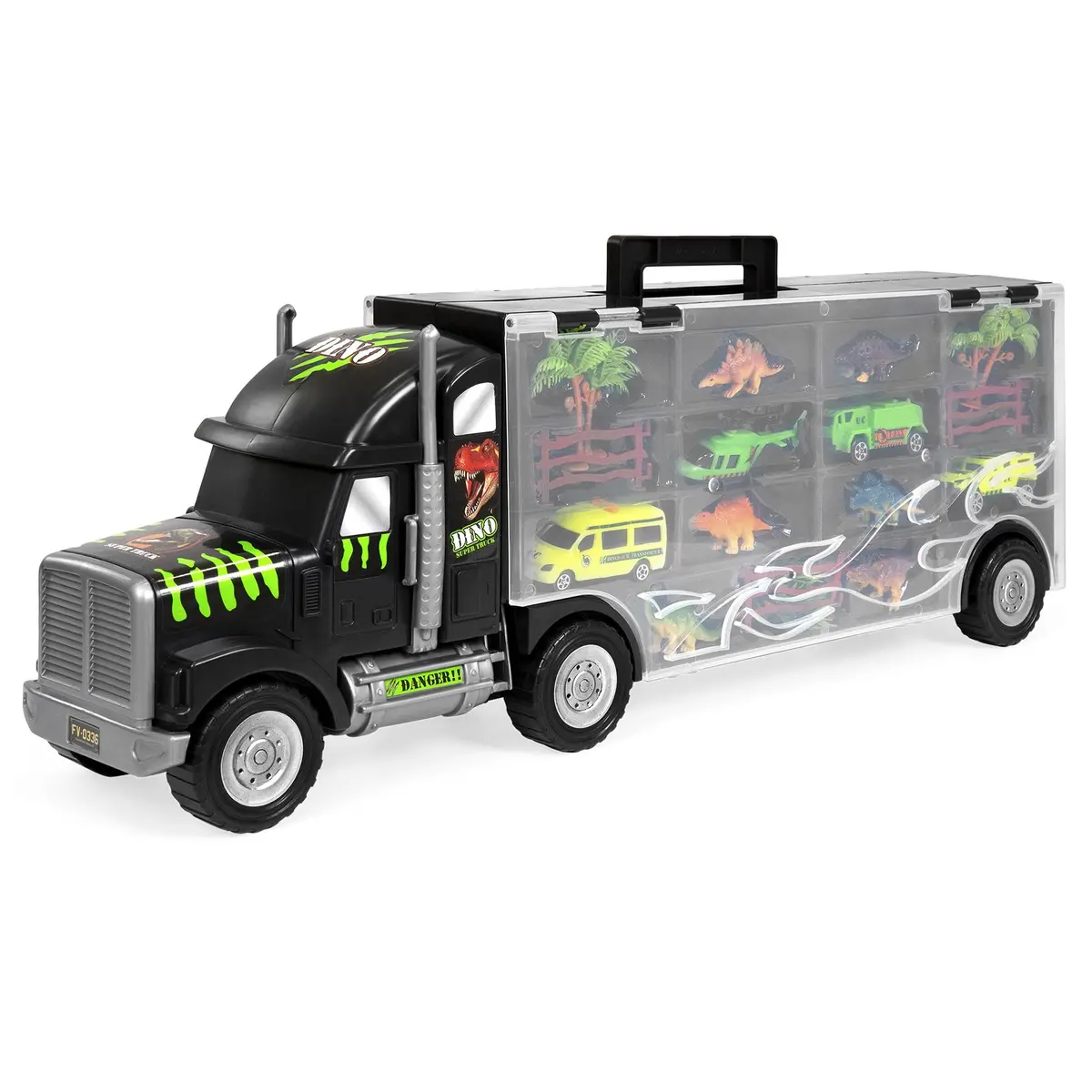 16-Piece 22In Semi-Truck Carrier Toy W/ 3 Cars, 6 Dinosaurs - Multicolor 1
