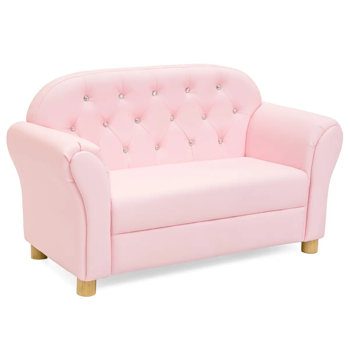 Upholstered Tufted Mini Sofa Couch For Kids, Nursery, Playrooms W/ Gem Studs 1