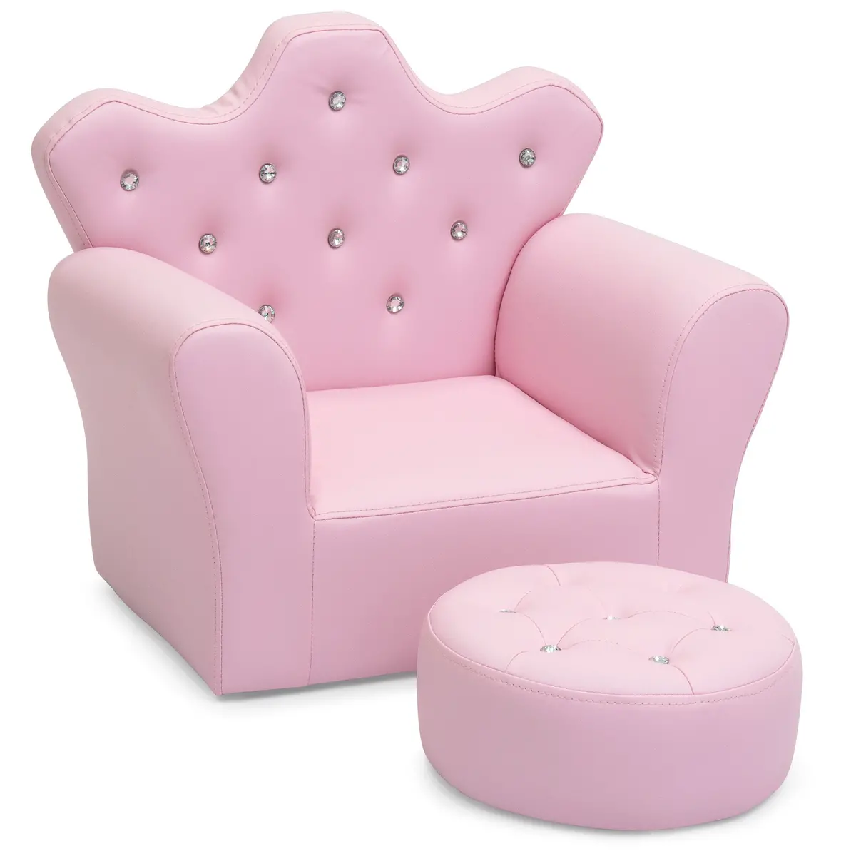 Kids Upholstered Tufted Bejeweled Mini Chair Seat W/ Ottoman 1