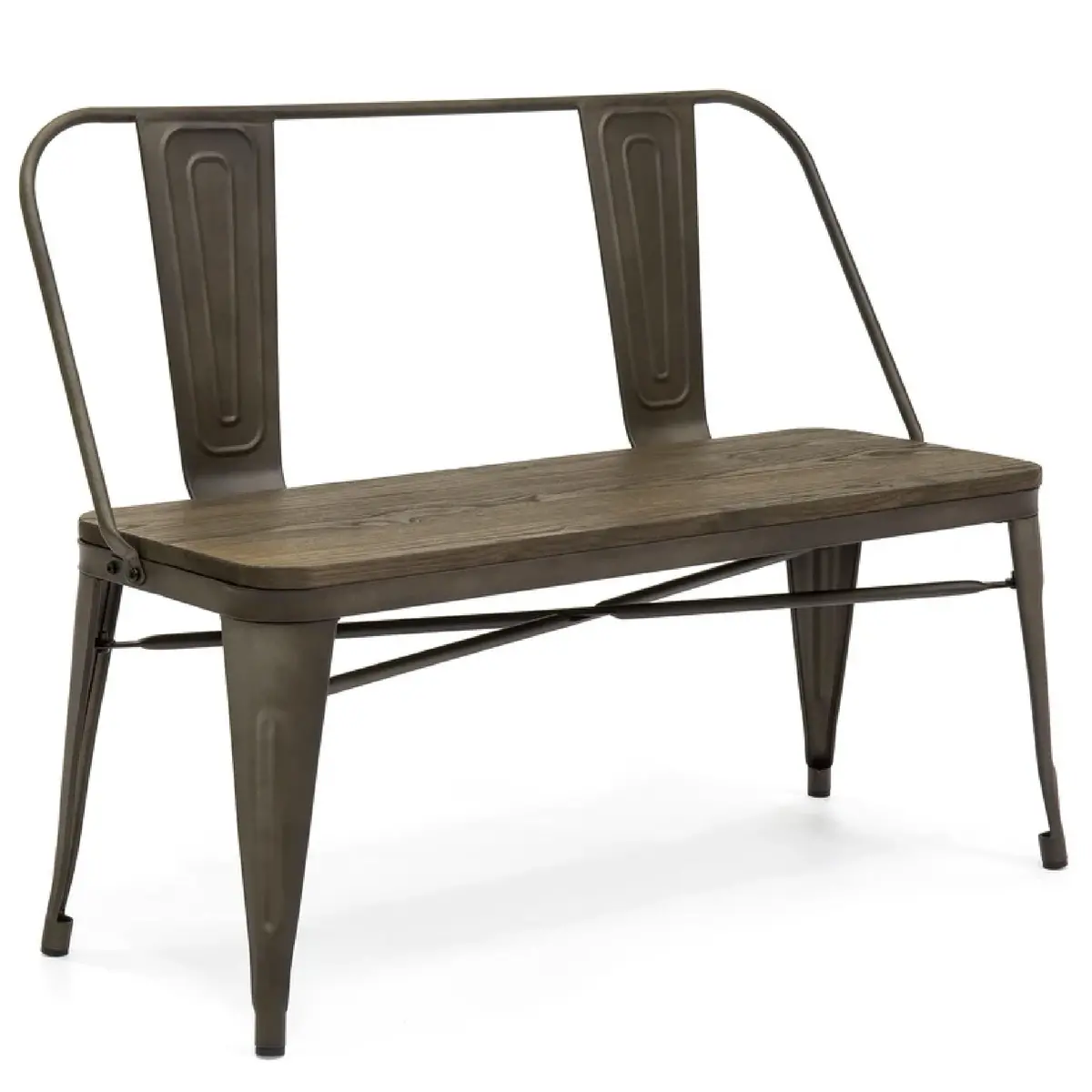 Mid-Century Industrial Metal Dining Bench W/ Wood Seat, Backrest 1