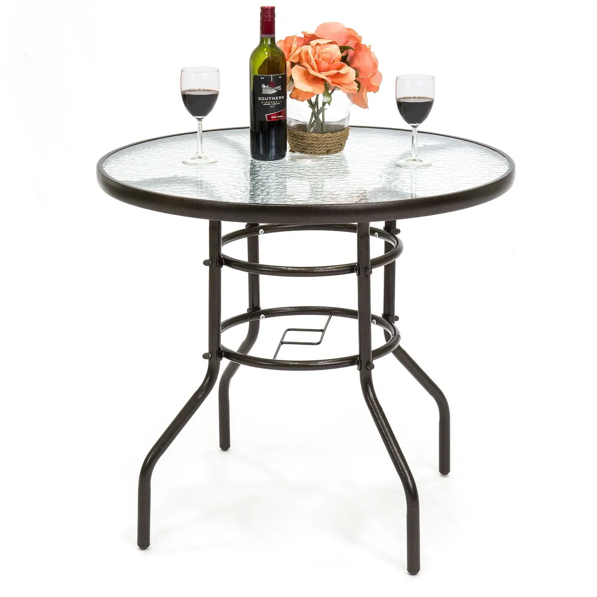 32In Outdoor Round Tempered Glass Bistro Table W/ Steel Frame 1