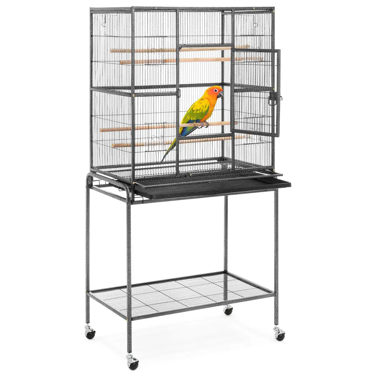 53In Iron Bird Cage W/ Wheels, Feeding Doors - Black 1