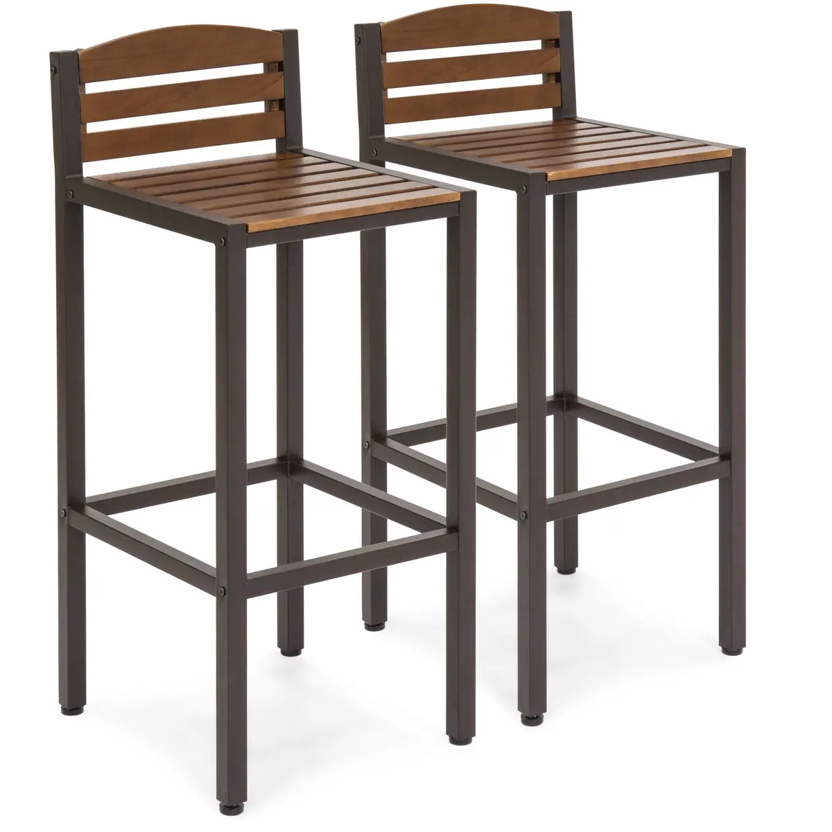 Set Of 2 Outdoor Acacia Wood Accent Barstools 1