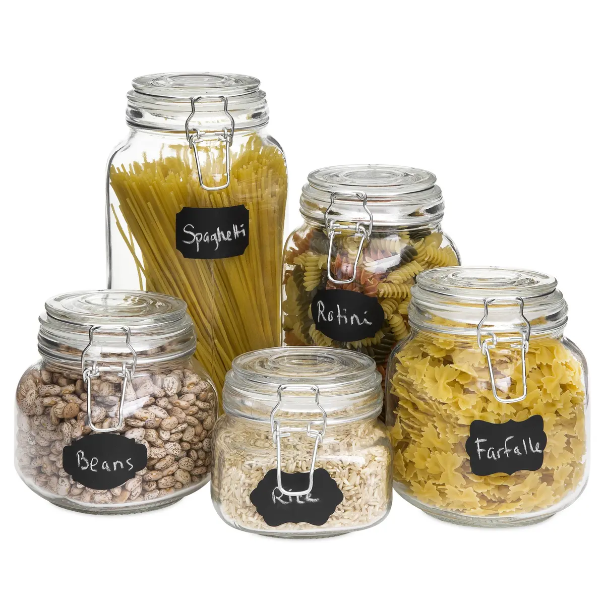 Set Of 5 Glass Mason Jars W/ Clip-Top, 10 Stickers, Chalk - Clear 1